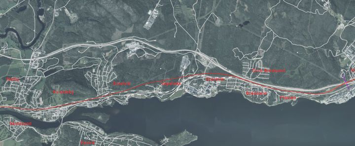 Karta över delsträckan Dingersjö - Kubikenborg