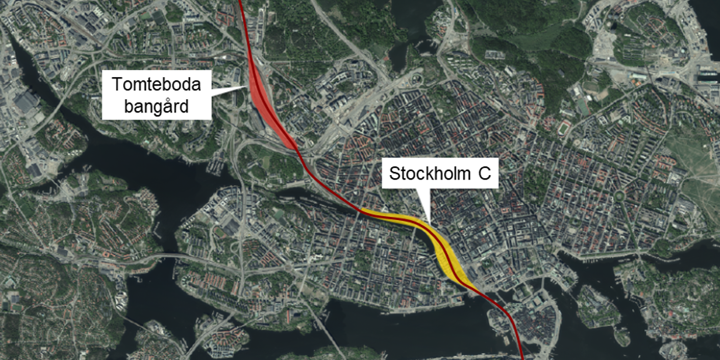 Kartbild över Stockholm C och Tomteboda bangård