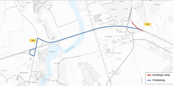 Kartbild över trafikomledningen