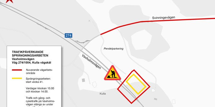 Karta över arbetsområdet vid Vaxholmsvägen.