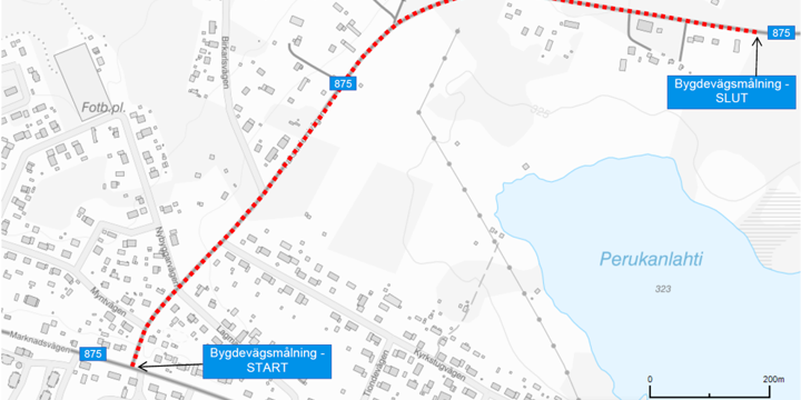 Karta som visar bygdevägsmålning genom Jukkasjärvi.