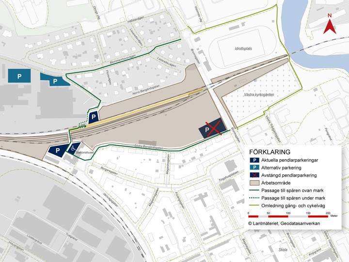 Karta som visar Nyköpings resecentrum och aktuella parkeringsmöjligheter