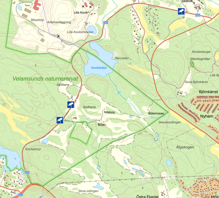 Karta som visar var trafiksäkerhetskameror sätts upp på Värmdö längs väg 642