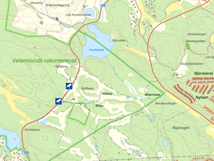 Karta som visar var trafiksäkerhetskameror sätts upp på Värmdö längs väg 642