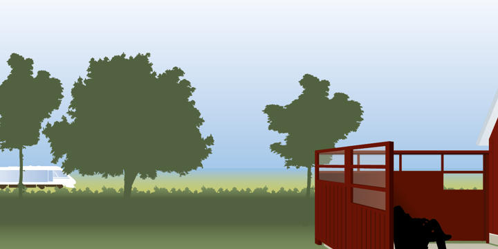 Illustration av ett bullerplank vid en uteplats
