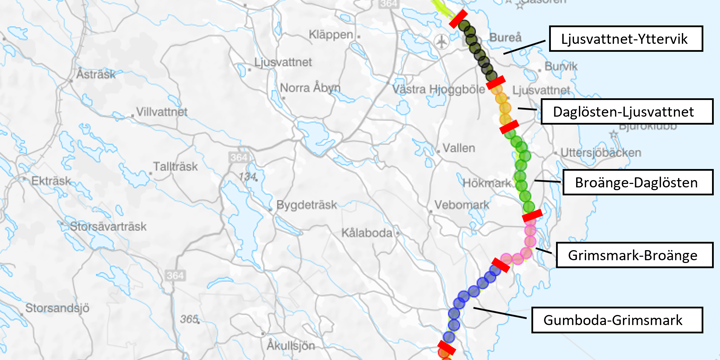 Översiktskarta E4 i Västerbotten