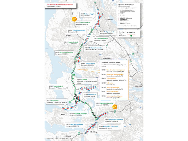 Översikt entreprenader i E4 Förbifart Stockholm