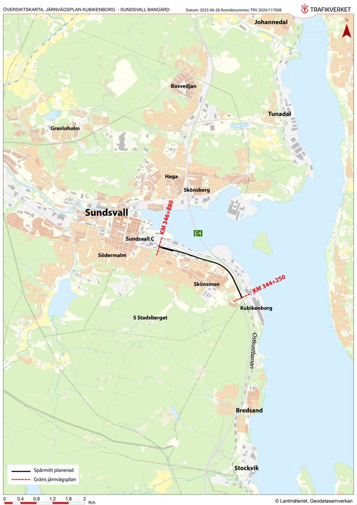 Karta över delsträckan Kubikenborg - Sundsvall C