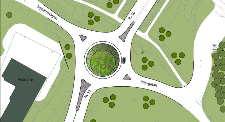 Karta över cirkulationsplatsen i Borlänge.