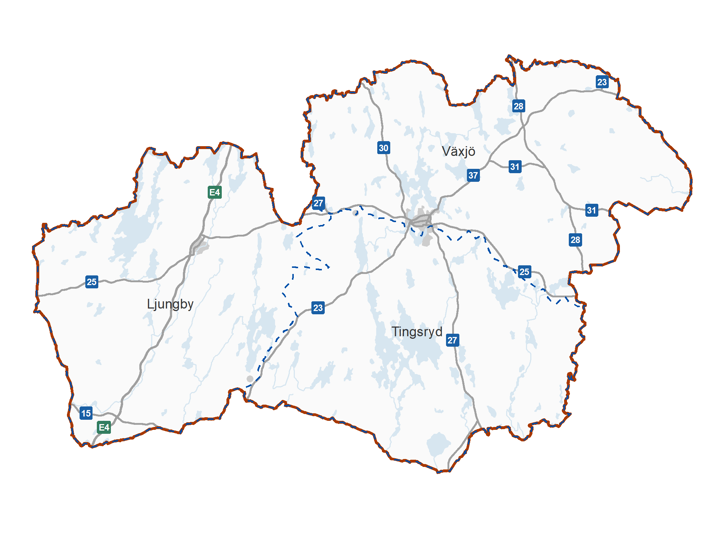 Kartbild över Kronobergs tre driftområden