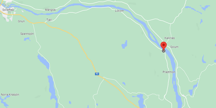 Karta som pekar ut platsen för trumbytet i Kärvsta.