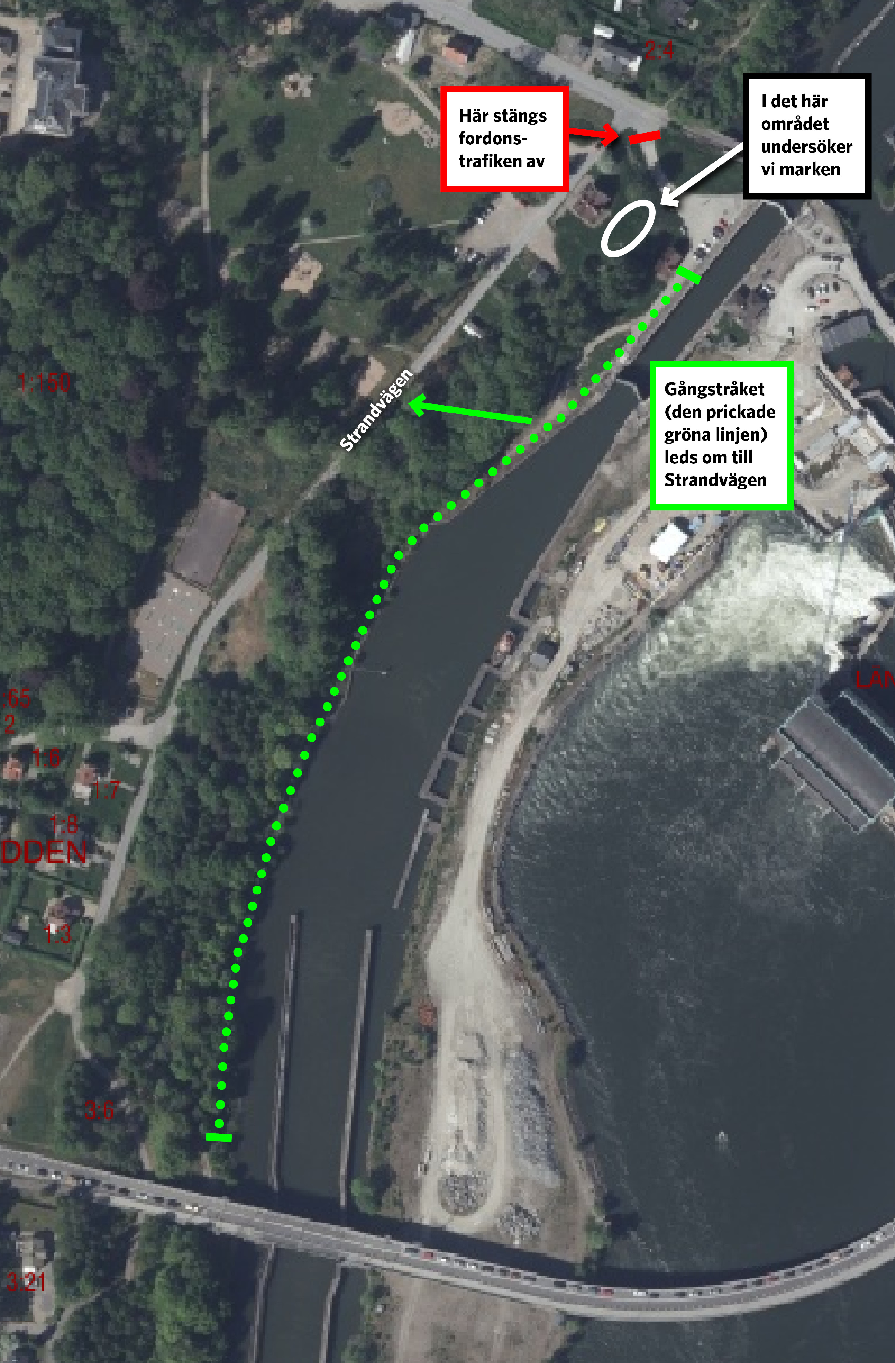 Karta som visar omledningarna.