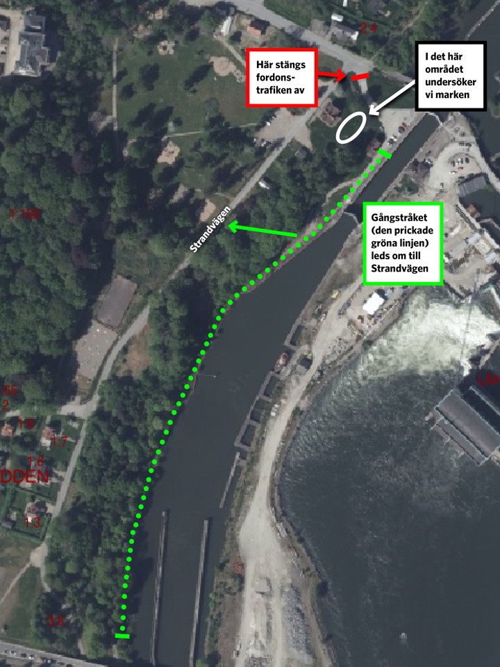 Karta som visar omledningarna.