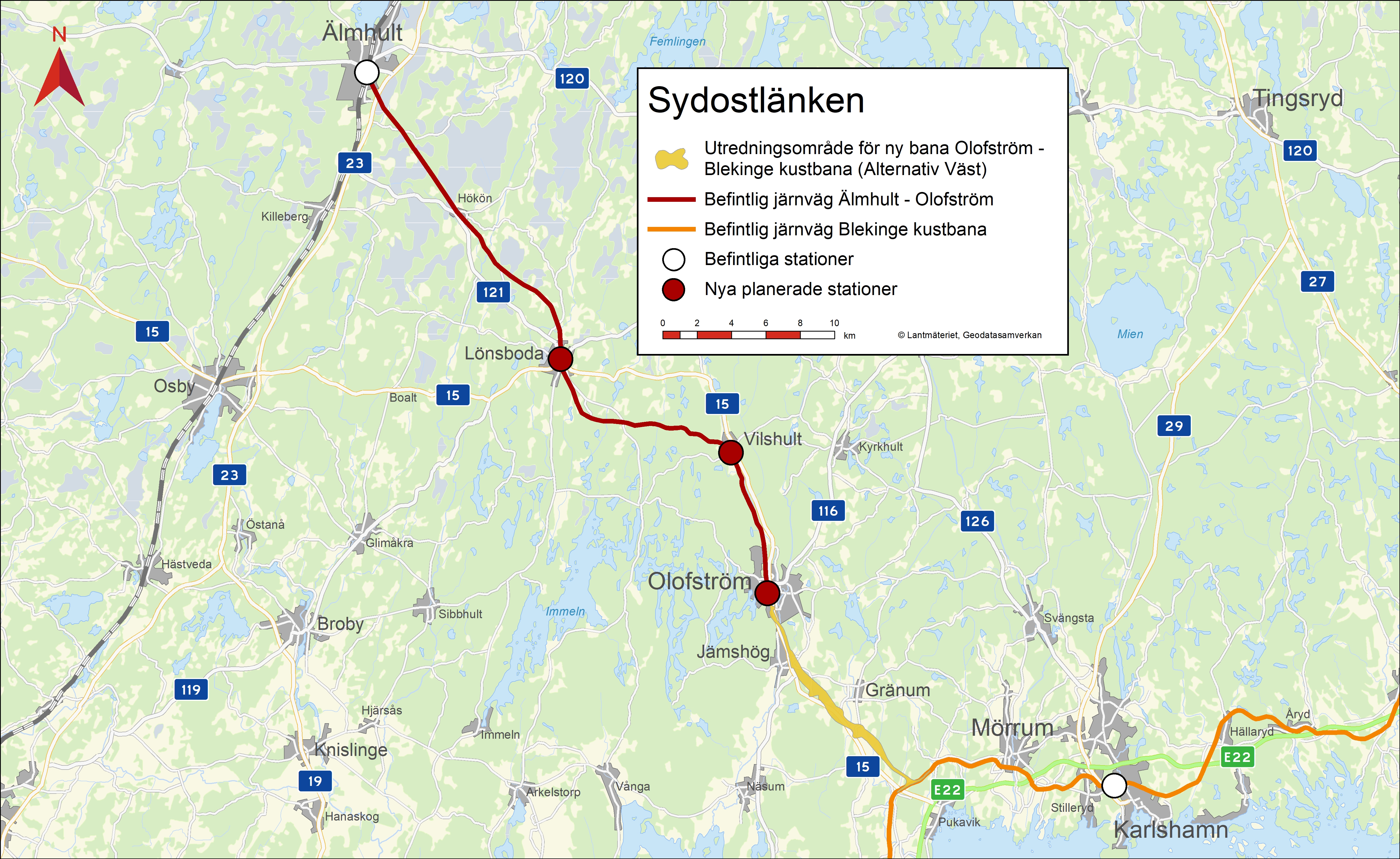 Sydostlänken i karta