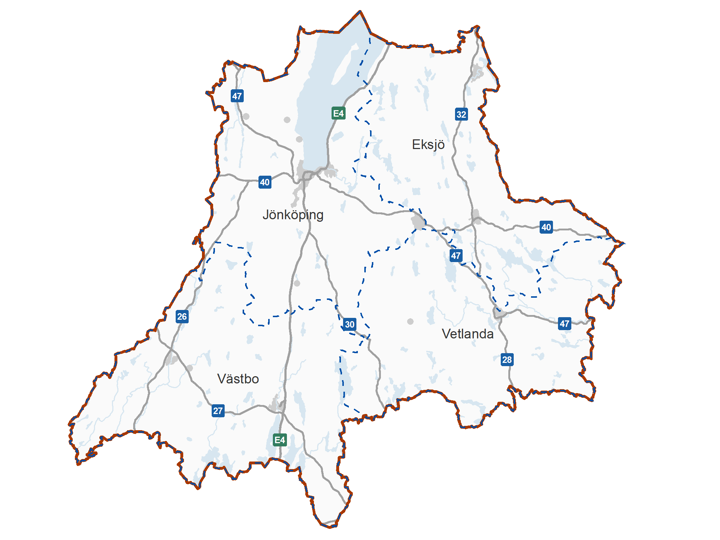 Kartbild över Jönköpings fyra driftområden