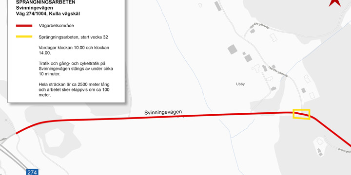Karta över arbeten på Svinningevägen