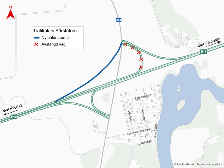 Karta över den nya påfartsrampen vid Sörstafors.