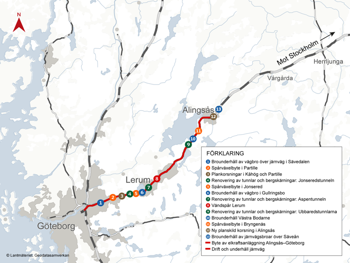 Samtliga åtgärder på Västra stambanan mellan Göteborg och Alingsås