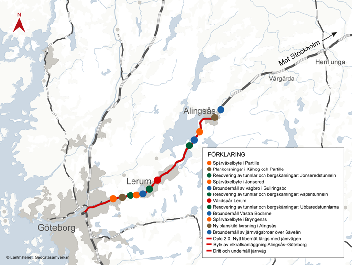 Samtliga åtgärder på Västra stambanan mellan Göteborg och Alingsås