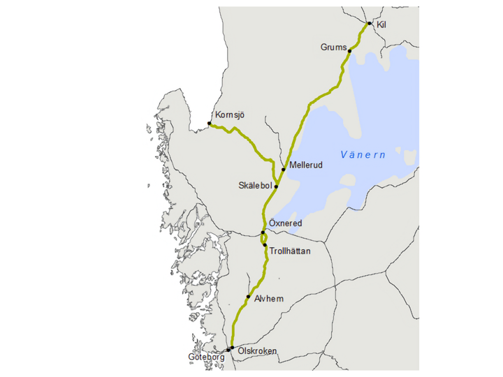 Norge/Vänerbanan går mellan Göteborg och Kil