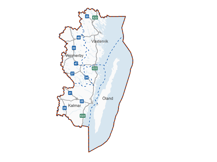 Kartbild över Kalmars fyra driftområden