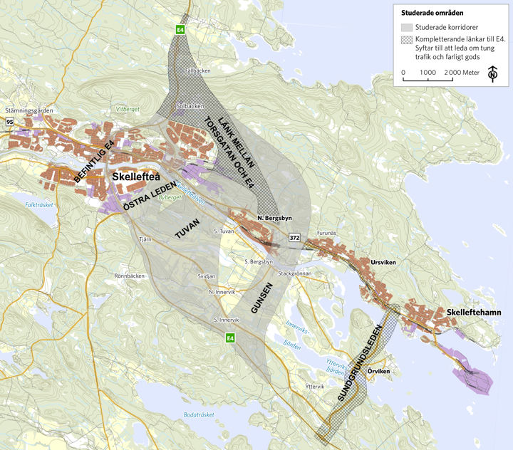 Karta över tidigare studerade korridorer
