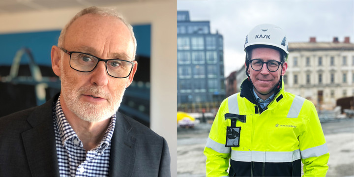 Porträttbilder på Västlänkens projektchef Bo Larsson samt Markus Rangmar, projektledare för deletapp Kvarnberget.