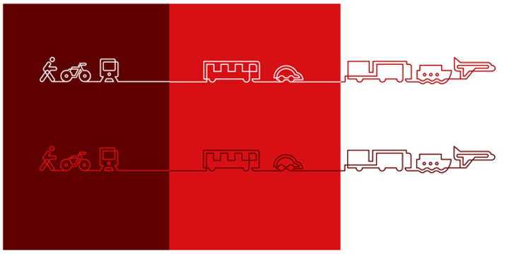 Exempel på dekorativa illustrationer som i detta fall är linjer som formar olika ikoner som människa, och olika transportmedel.