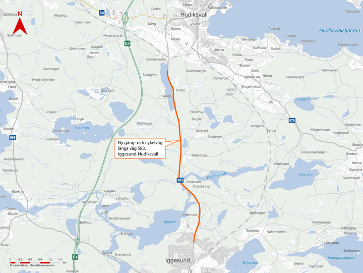 Översiktskarta, ny gång- och cykelväg längs väg 83.