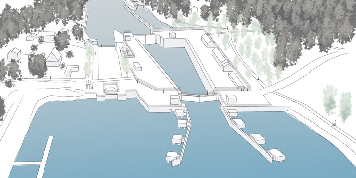 Skiss över nya slussen.