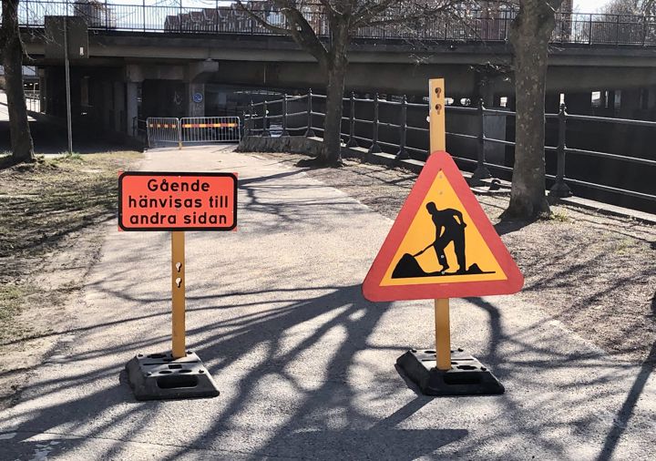 Skyltning om avstängd GC-bana
