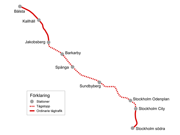 Vi stänger av järnvägen mellan Stockholm city och Jakobsberg den 6 - 11 april. Behöver resa på sträckan under tiden vi har stängt av finns det ersättningstrafik att tillgå. Besök SJ:s och SL:s webbsidor för ytterligare information. 