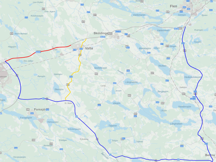 Karta omledning väg 55