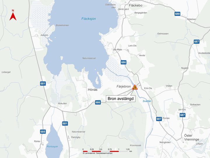 Karta som visar var bron finns