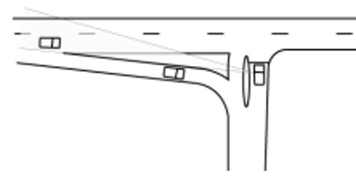 Illustration som visar en kilformad utformning av det nya högersvängfältet