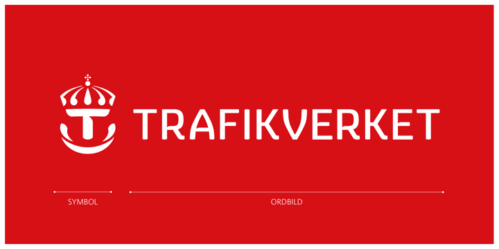 Trafikverkets logotyp. Raster visar hur kronan och texten ska placeras i rektangeln.