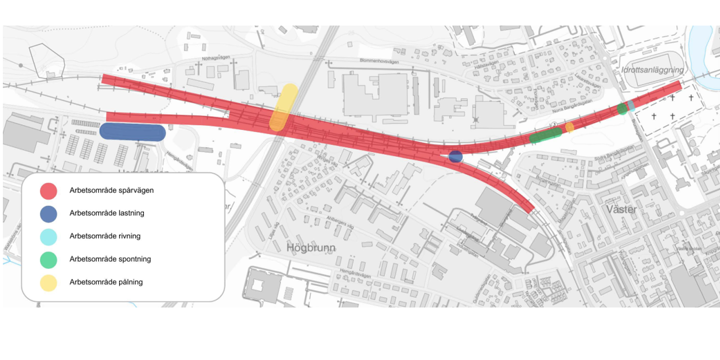 Karta över arbetsområdet och vilka arbeten vi gör var.