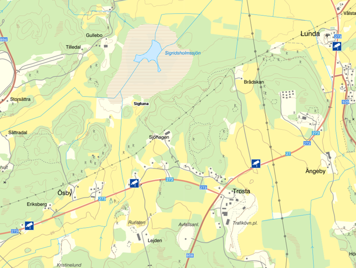 Karta som visar var trafikkamerorna sätts upp i Sigtuna längs väg 273