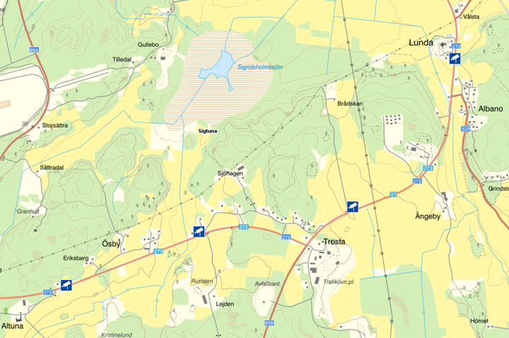 Karta som visar var trafikkamerorna sätts upp i Sigtuna längs väg 273