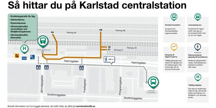 Översiktskarta som visar hur man tar sig till spåren.