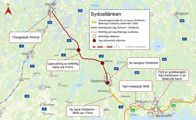 Sydostlänken i karta