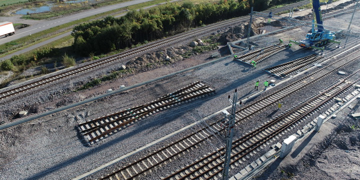 Vy från ovan över Norrköpings nya godsbangård