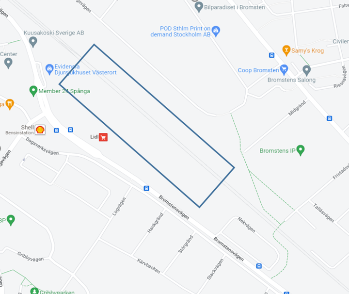 Karta där markerat område visar var vi arbetar