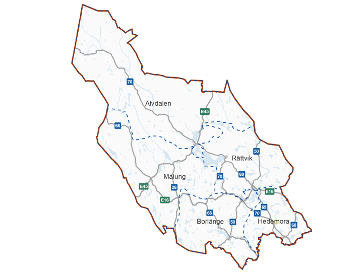 Kartbild över Dalarnas sex driftområden
