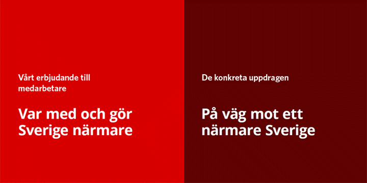 Två fägrplattor med texten; Var med och gör Sverige närmare och På väg mot ett närmare Sverige