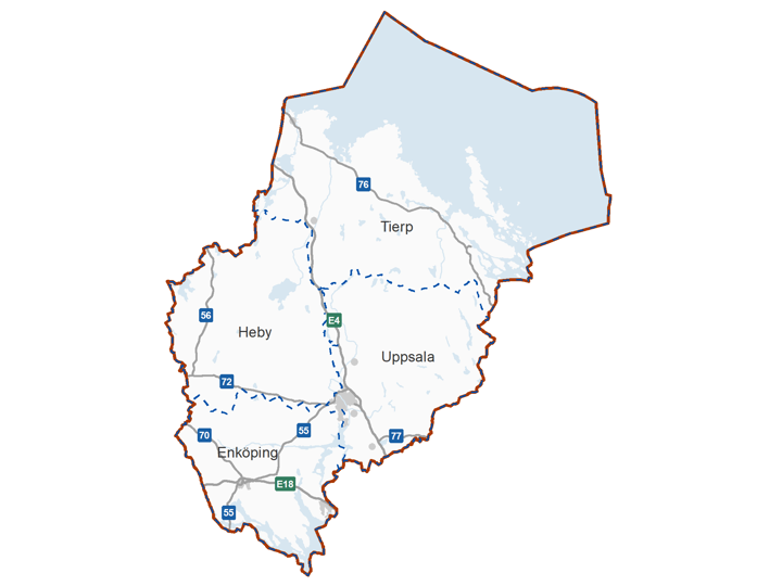 Kartbild över Uppsala län.