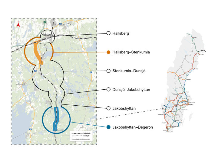 Karta Hallsberg-Degerön med Sverigekarta