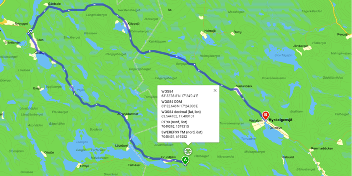 karta som visar omledningsväg via väg 911, 983 och 1035.