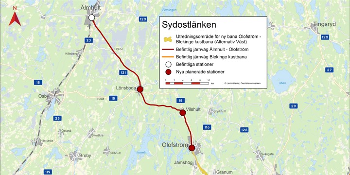 Sydostlänken i karta